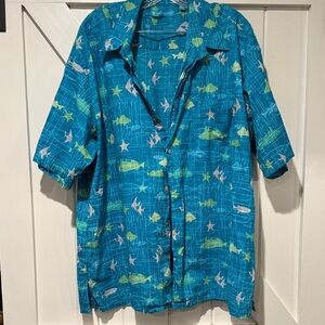 Tori Richard Blue and Green Casual Button Down Shirt